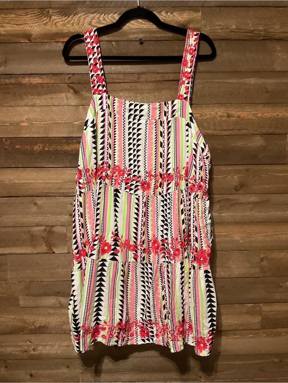 Savanna Jane Electric Threads Neon Geometric Aztec Embroidered Dress Size 1X NWT